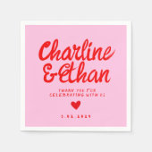 Pink Pastell Handwriting Retro Gastgeschenk Hochze Serviette (Vorderseite)