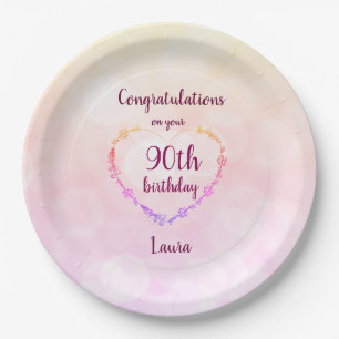 Pink pastellel 90. Geburtstag Pappteller