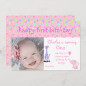 Pink Pastellfleckzoo Geburtstag einladen Einladung (Vorne/Hinten)