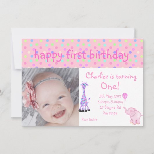 Pink Pastellfleckzoo Geburtstag einladen Einladung (Vorderseite)