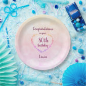 Pink pastelll 80. Geburtstag Pappteller (Party)