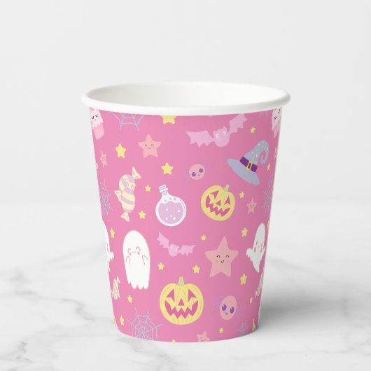 Pink Pasteloween Pattern Halloween Pappbecher (Rückseite)