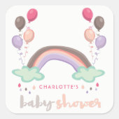 Pink Pastels Regenbogen und Balloons Girl Baby Dus Quadratischer Aufkleber (Vorderseite)