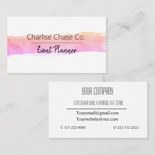 Pink Pastete Wasserfarbe Moderne Personalisiert Visitenkarte (Vorne/Hinten)