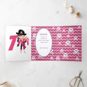 Pink Pastle Pirate Girl Dreifach Gefaltete Karte