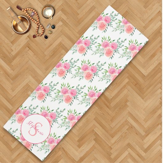 Pink Pastor Floral Aquarell Name Monogramm Yogamatte
