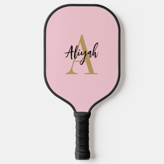 Pink Pastor Monogram Script Name Custom Pickleball Schläger (Vorderseite)