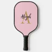 Pink Pastor Monogram Script Name Custom Pickleball Schläger (Rückseite)
