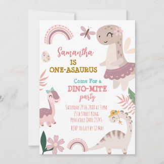 Pink Pastor Niedlich Dino Erster Geburtstag Einladung
