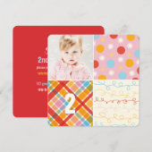 Pink Patchwork Pattern Squares Girl Foto Geburtsta Einladung (Vorne/Hinten)