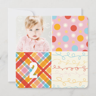 Pink Patchwork Pattern Squares Girl Foto Geburtsta Einladung