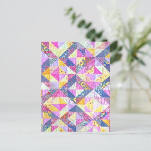 Pink Patchwork Quilt Postkarte (Stehend Vorderseite)