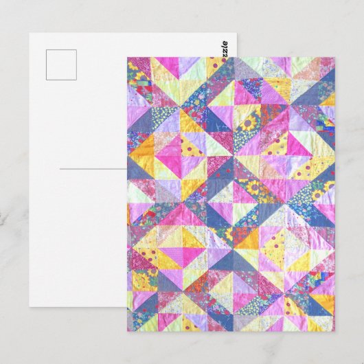 Pink Patchwork Quilt Postkarte (Vorne/Hinten)
