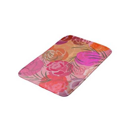 Pink pattern with flowers and plants badematte (Schrägansicht)