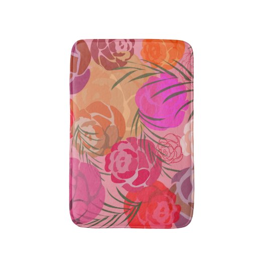 Pink pattern with flowers and plants badematte (Vorderseite Vertikal)