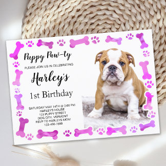 Pink Paw druckt Knochen Welpen Hund Geburtstag Einladung