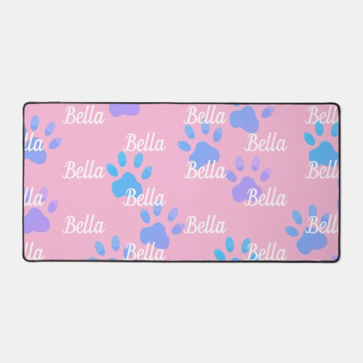 Pink Paw druckt Personalisierten Hundenamen Schreibtischunterlage (Vorderseite)