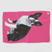 Pink Paw Fection: Boston Terrier Golf Towel Golfhandtuch (Horizontal)