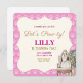Pink Paw Hund Geburtstagsparty Einladung (Vorne/Hinten)