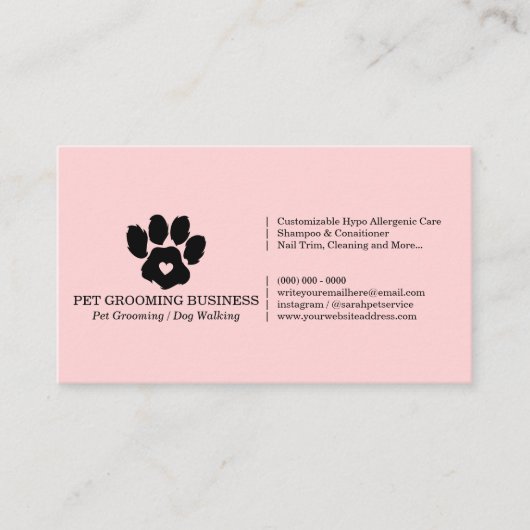 Pink Paw Minimalistisch Pet Branding Mobile Groome Visitenkarte (Vorderseite)
