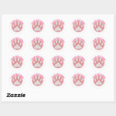 Pink Paw Print Custom Text Classic Round Sticker (Blatt)