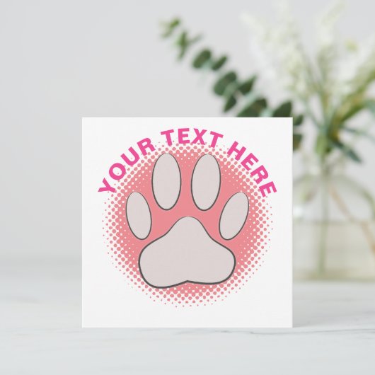 Pink Paw Print Custom Text Classic Round Sticker Einladung (Stehend Vorderseite)