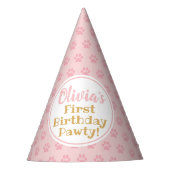 PINK PAW PRINT Girl's Birthday Paper Partyhütchen (Vorderseite)