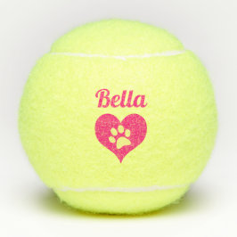 Pink Paw Print Heart Hunde Name Personalisiert Tennisbälle
