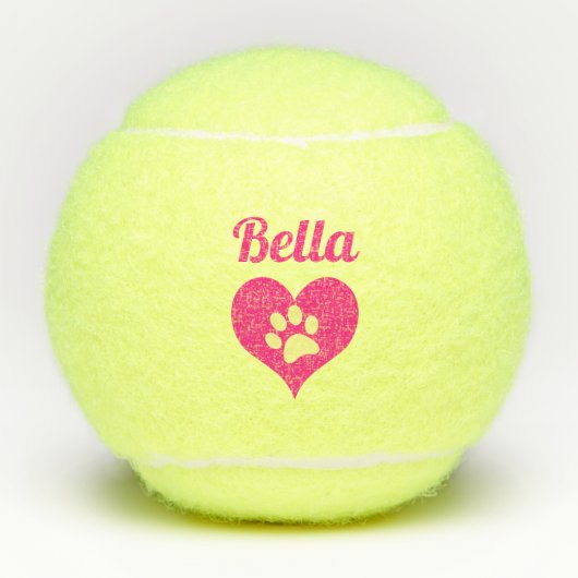 Pink Paw Print Heart Hunde Name Personalisiert Tennisbälle (Vorderseite)