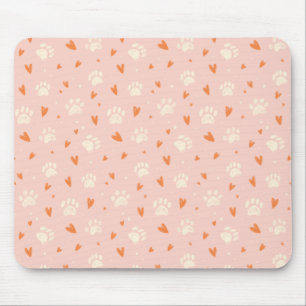 Pink Paw Print Heart Pattern Mousepad