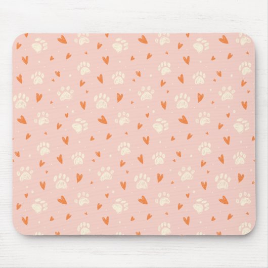 Pink Paw Print Heart Pattern Mousepad (Vorne)
