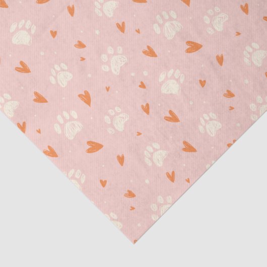Pink Paw Print Heart Pattern Seidenpapier (Detail)