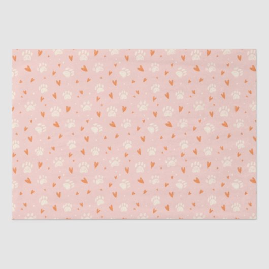 Pink Paw Print Heart Pattern Seidenpapier (Vorderseite)