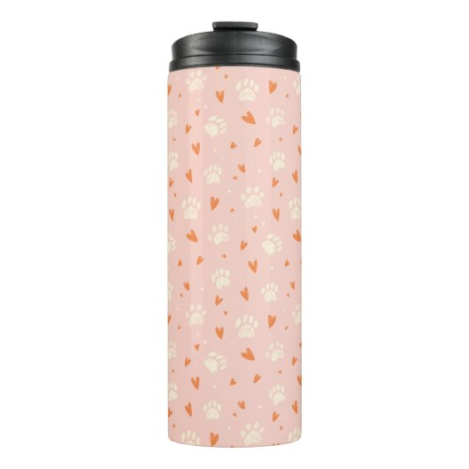 Pink Paw Print Heart Pattern Thermosbecher (Vorderseite)