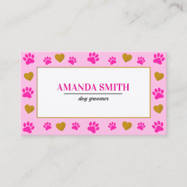 Pink Paw Prints Heart Dog Groomer Business Card Visitenkarte