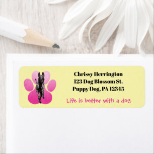 Pink Pawprint On Yellow / Belgischer Malinois Hund