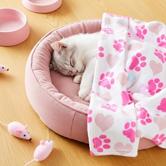 Pink Pawprints und Herz Fleecedecke