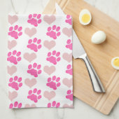 Pink Pawprints und Herz Geschirrtuch (Viertel Falte)