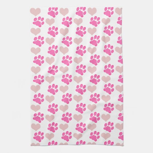 Pink Pawprints und Herz Geschirrtuch (Vertikal)