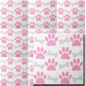 Pink Paws And Bones Nahtloses Muster Custom   Fliese