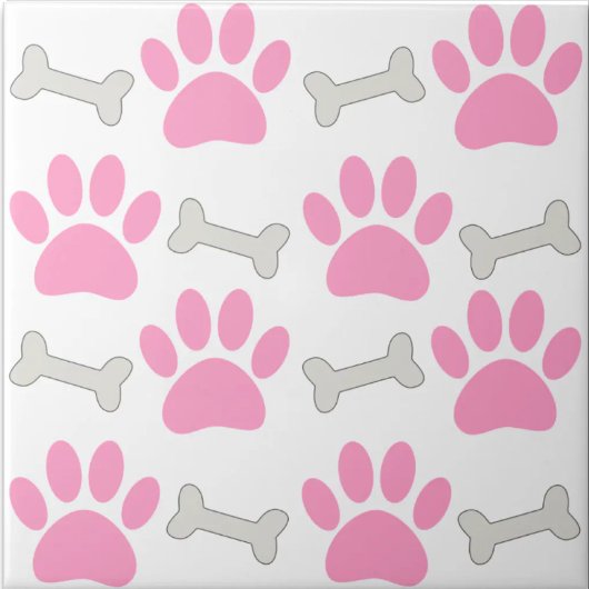 Pink Paws And Bones Nahtloses Muster Custom   Fliese