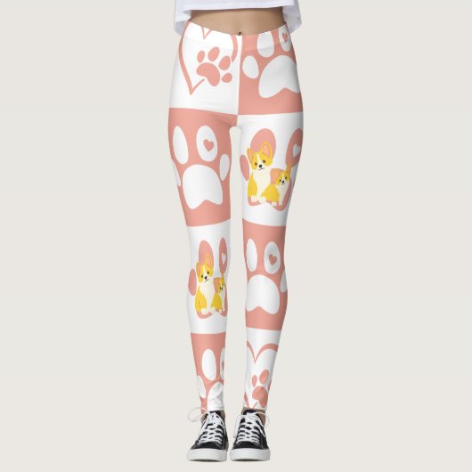 Pink Paws and Hearts with Corgis Leggings (Vorderseite)