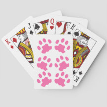 Pink Paws White Playing Cards