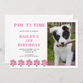 Pink Pawty Time Hund Geburtstag Einladung (Vorne/Hinten)