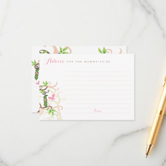 Pink Pea in a Pod Garden Girl Baby Shower Mommy Hinweiskarte (Vorderseite/Rückseite Beispiel)