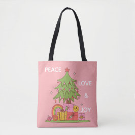 Pink Peace, Liebe & Joy Retro Weihnachtsbaum Tasche