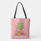 Pink Peace, Liebe & Joy Retro Weihnachtsbaum Tasche (Rückseite)