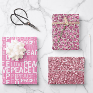 Pink Peace Liebe Leopard Glitzer Geschenkpapier Set