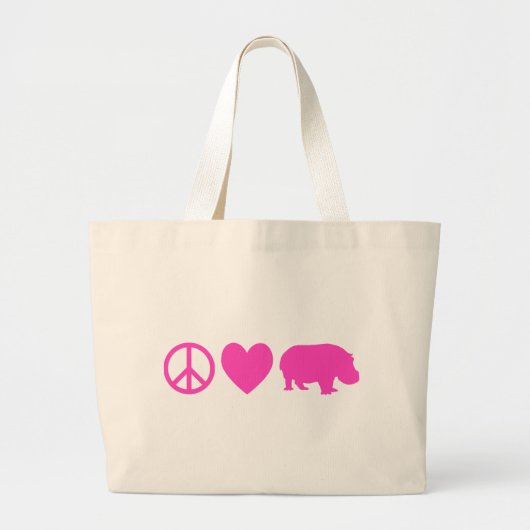 Pink Peace Liebe und Hippos Jumbo Stoffbeutel (Vorne)