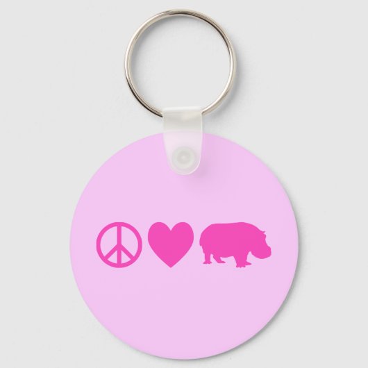 Pink Peace Liebe und Hippos Schlüsselanhänger (Vorderseite)